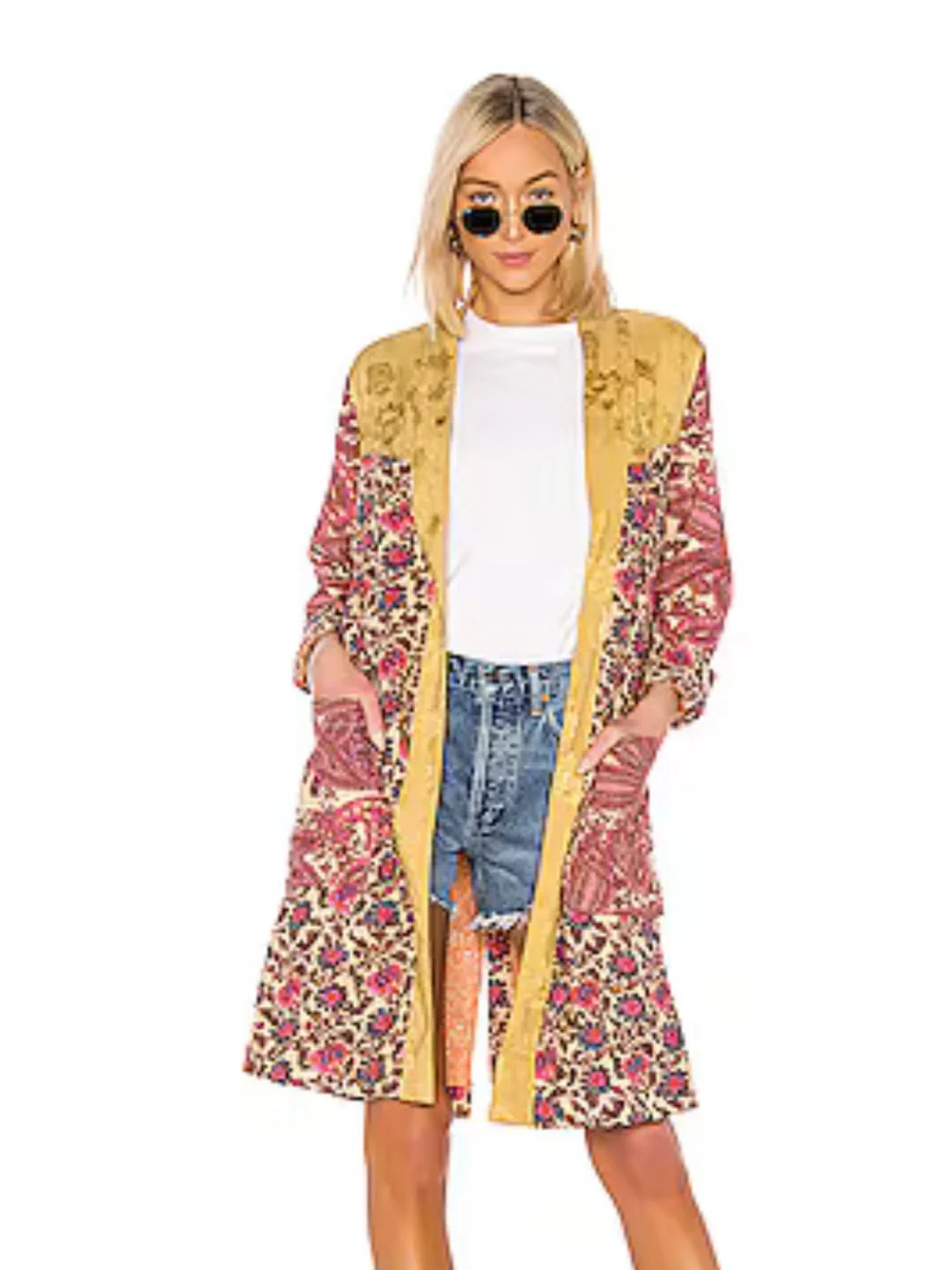 Free People Rare Maggie Floral Duster Jacket L Boho Kimono Festival Layer FP